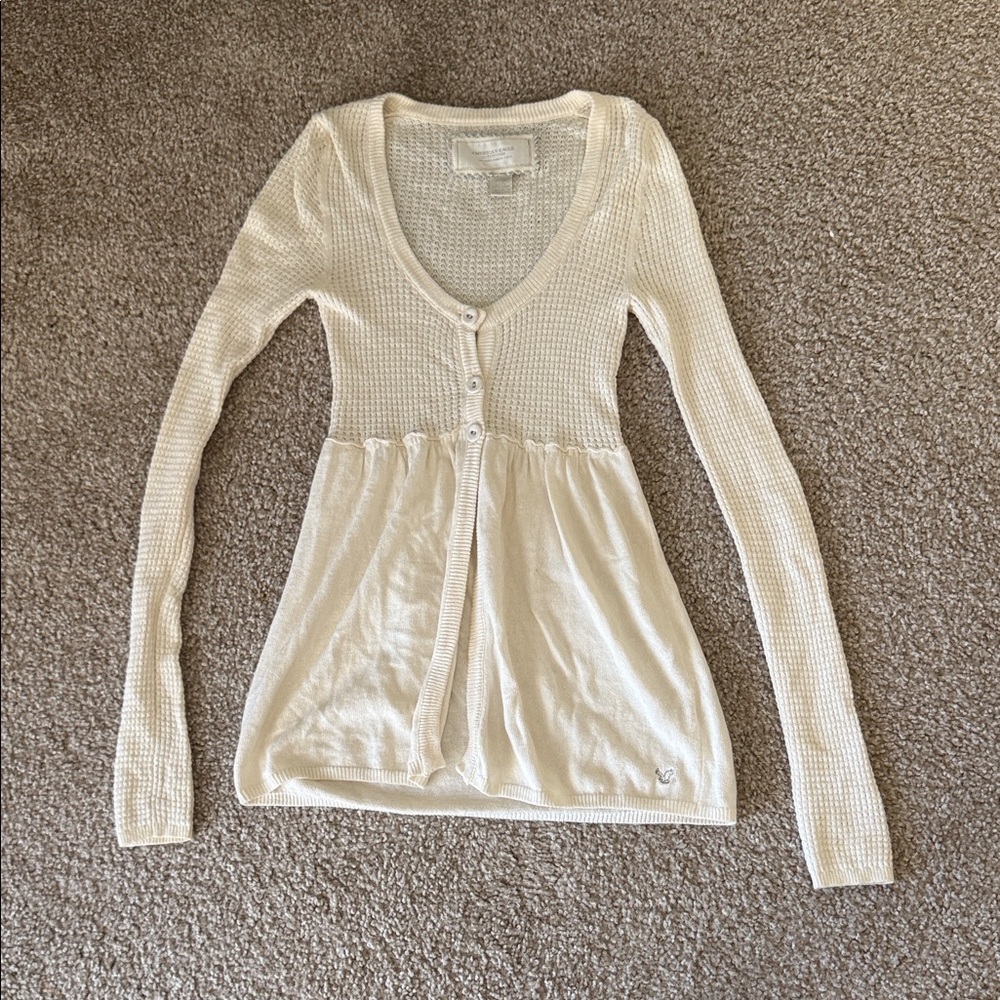 American Eagle Outfitters Unique Cream Button-Down Baby Doll Cardigan sweater XS